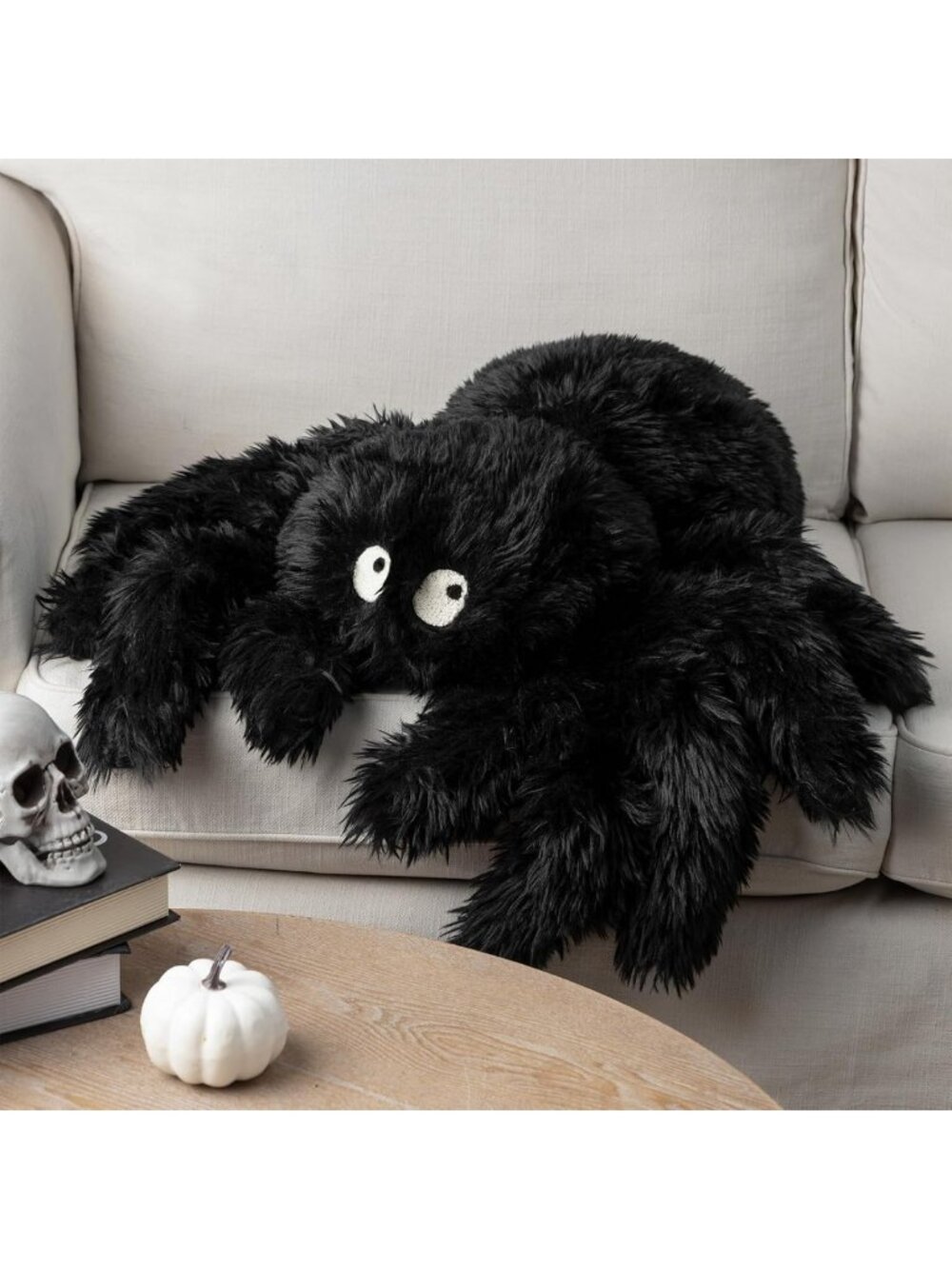 Cozy Halloween Spider Throw Pillow - Fluffy Faux Fur Cushion, 22x16 Inch
